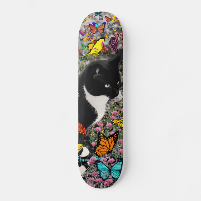 Skateboard Pecas en las mariposas - gatito del smoking (Anverso)