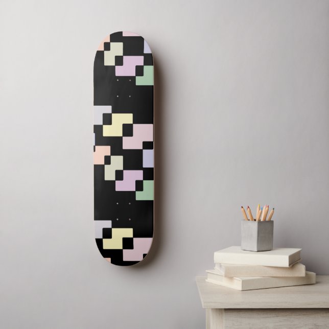Skateboard Pega bloques geométricos en negro (Arte de la pared)