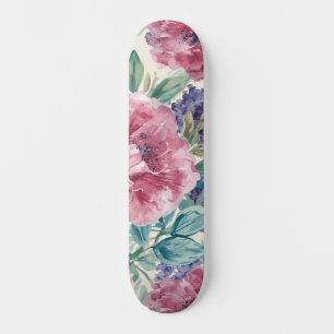 Skateboard Peonía Botánica Aquarela Floral Lavanda Floracione