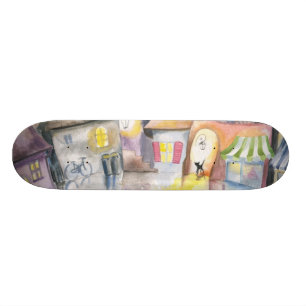Skateboard Pequeña ciudad en la noche