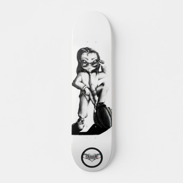 Skateboard Pequeño Brat chico genial dibujo en blanco y negro (Anverso )