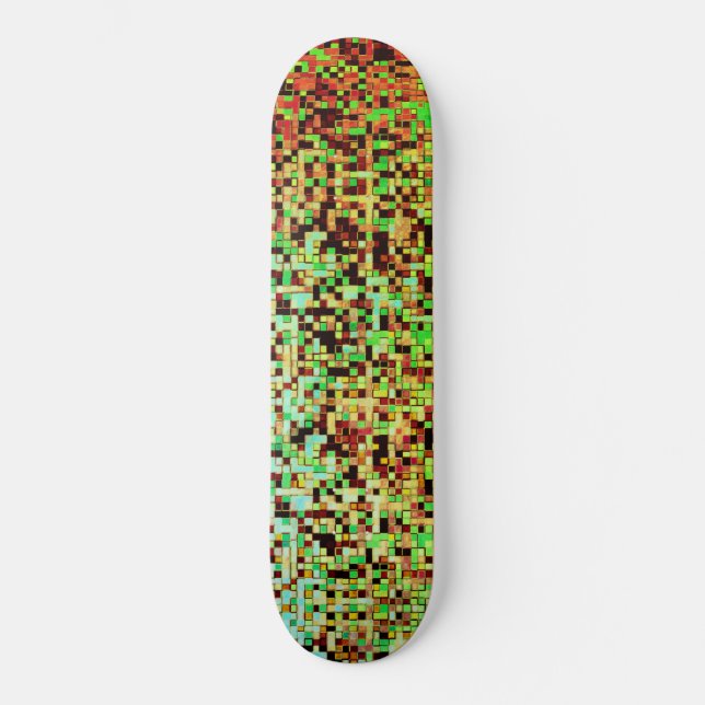 Skateboard Pequeños cuadrados o azulejos verdes y naranjas bo (Anverso)