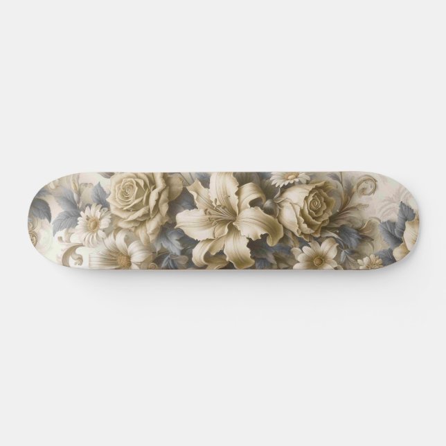 Skateboard Perfección floral amarilla antigüa (Horz)