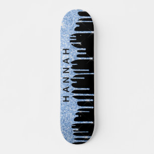 Skateboard Perforaciones azules purpurinas Negro personalizad