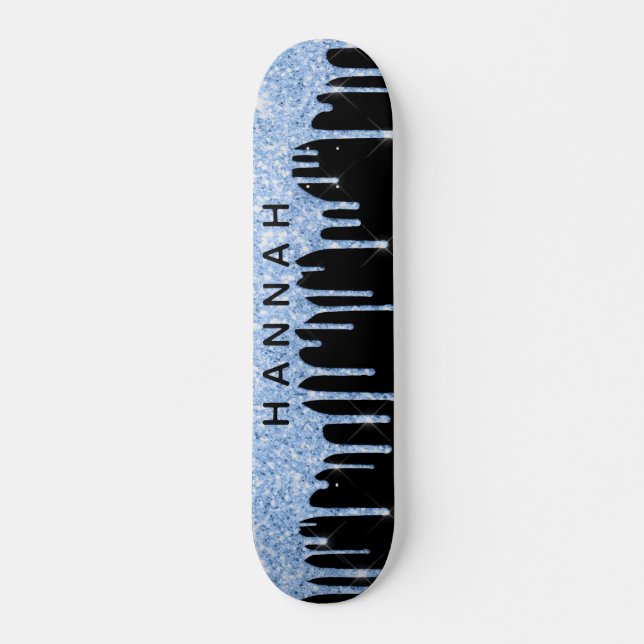 Skateboard Perforaciones azules purpurinas Negro personalizad (Anverso )