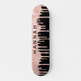 Skateboard Perforaciones rosadas purpurinas Negro personaliza