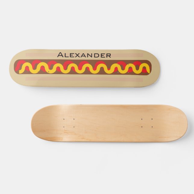 Skateboard Perro Caliente Comida Colorida Nombre Personalizad (Horz)