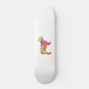 Skateboard perro french bulldog silueta en acuarela