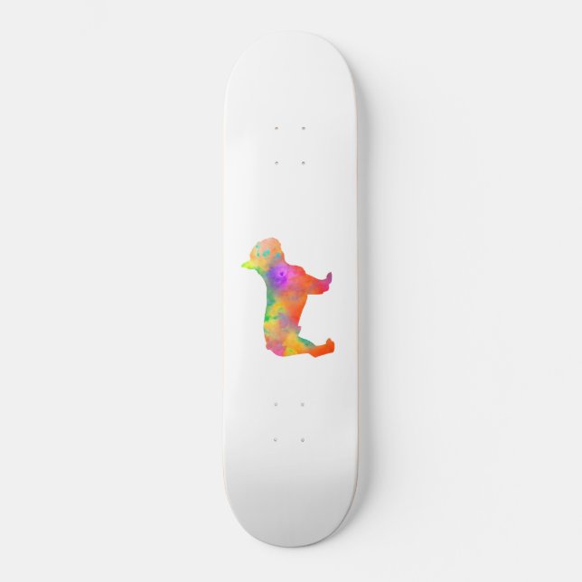 Skateboard perro french bulldog silueta en acuarela (Anverso)
