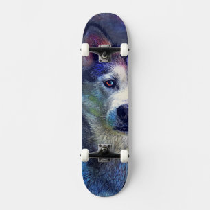 Skateboard perro husky de patineta.