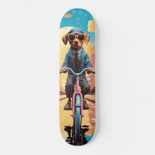 Skateboard Perro montando una bicicleta en la ciudad