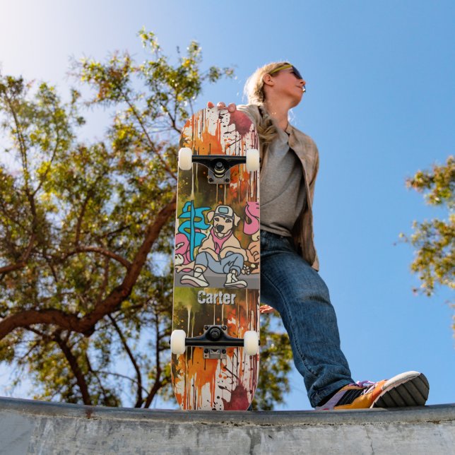 Skateboard Perro retro callejero relajado | Divertido (Exterior 1)