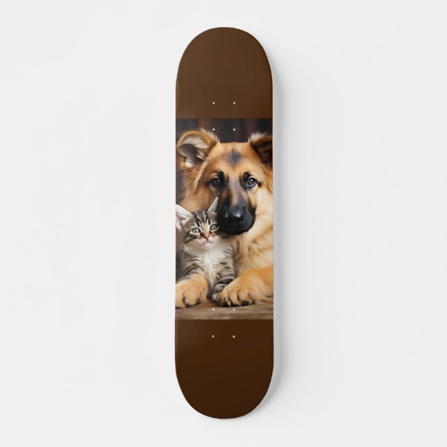 Skateboard Perro y gato juntos como amigos (Anverso )