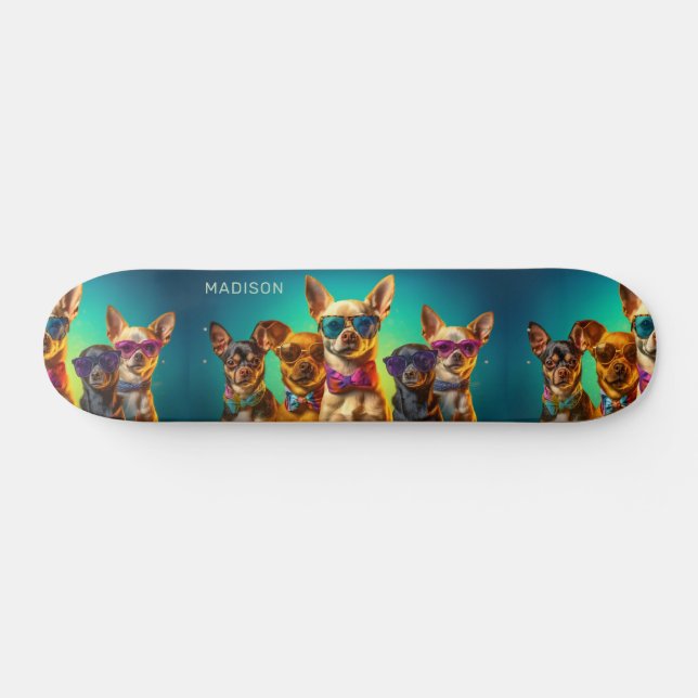 Skateboard Perros divertidos de nombre personalizado (Horz)