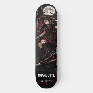 Skateboard Personalised Anime Girl Goth Red and Black