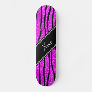 Skateboard Personaliza el nombre neón purpurina rosa rayas de