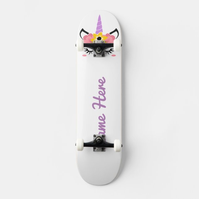 Skateboard Personaliza tu propio unicornio floral (Anverso)