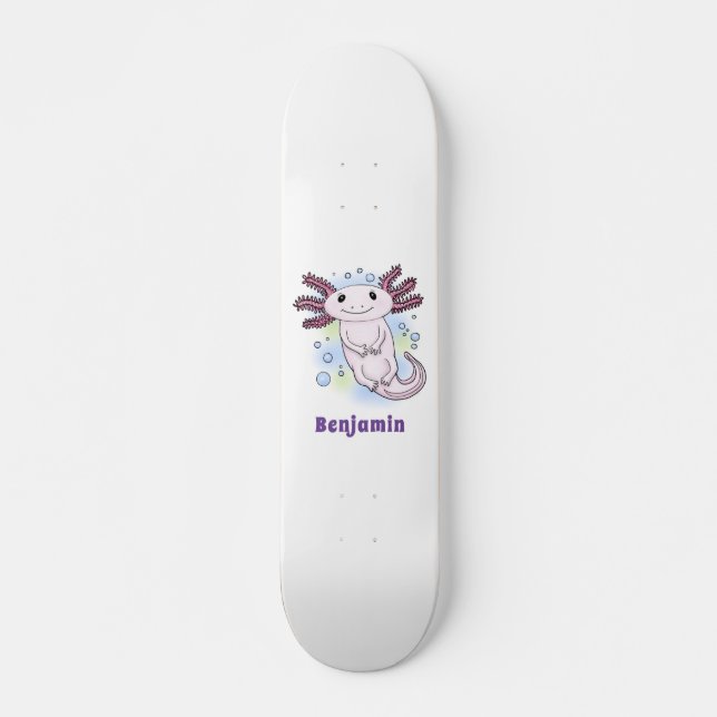 Skateboard Personalizado axolotópico rosa adorable (Anverso )