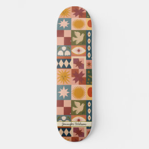 Skateboard Personalizado Bohemian Patchwork Celestial místico