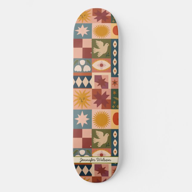 Skateboard Personalizado Bohemian Patchwork Celestial místico (Anverso)