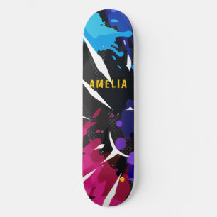 Skateboard Personalizado Colorful 2D Animación Azul Negro Púr