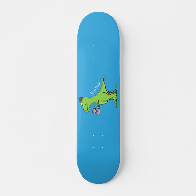 Skateboard Personalizado de dinosaurios de color verde gracio (Anverso )