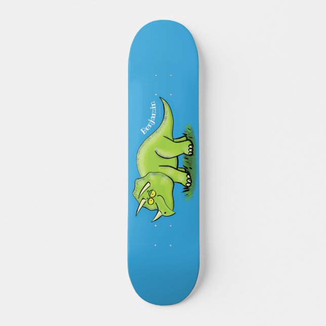 Skateboard Personalizado de dinosaurios de triceratops verde  (Anverso )