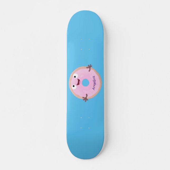 Skateboard Personalizado de donut rosa alegre y brillante (Anverso )