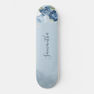 Skateboard Personalizado de escritura floral azul turbulenta 