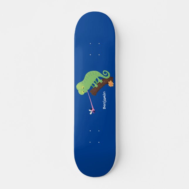 Skateboard Personalizado de lagarto de camaleón verde lindo (Anverso )