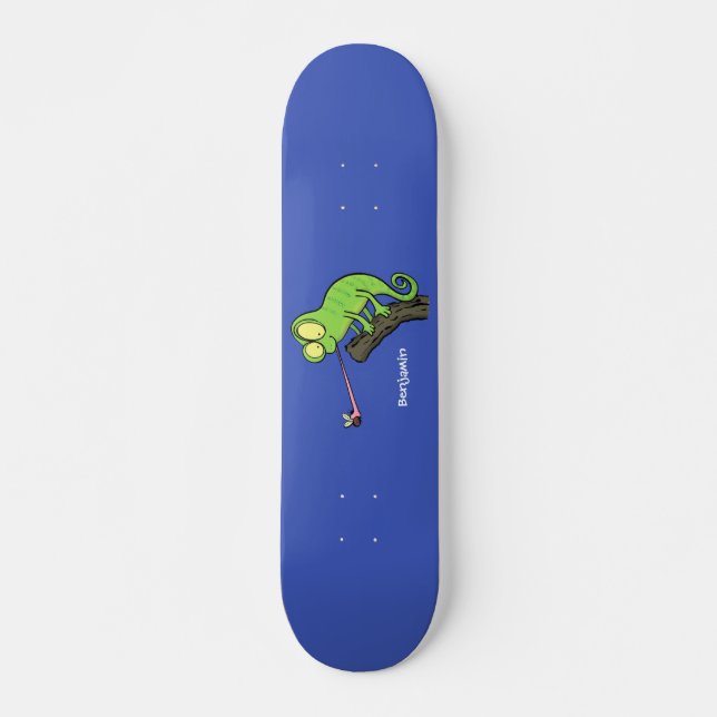 Skateboard Personalizado de lagarto de camaleón verde lindo (Anverso )