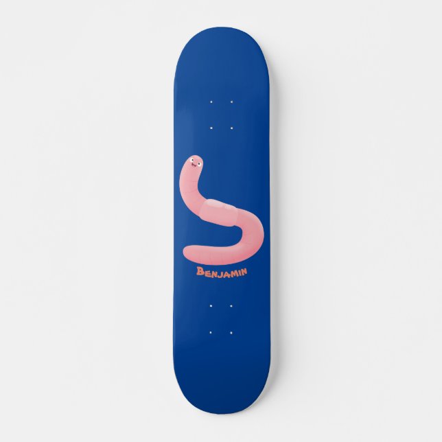 Skateboard Personalizado de lombrices de tierra rosa y alegre (Anverso )