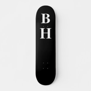 Skateboard Personalizado de Monograma Blanco Blanco Negro Sim