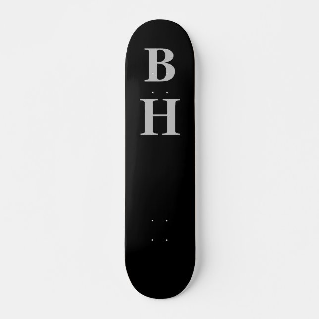 Skateboard Personalizado de Monograma Gris Negro Simple Elega (Anverso )