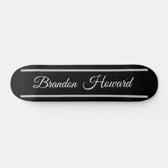 Skateboard Personalizado de nombre blanco negro simple y eleg (Horz)