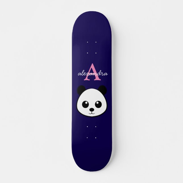 Skateboard Personalizado de oso de panda lindo Monograma fond (Anverso )