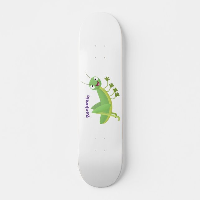 Skateboard Personalizado de saltamontes alegre verde (Anverso )