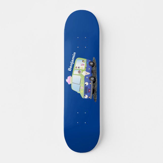 Skateboard Personalizado de un camión de helados alegre (Anverso )
