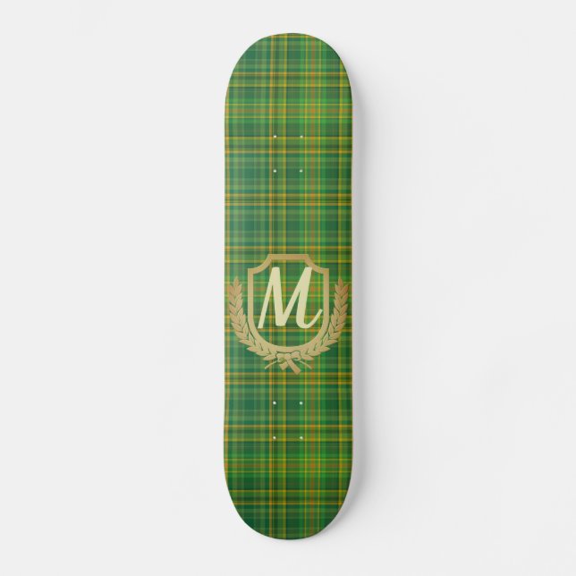 Skateboard Personalizado del tartán verde rico (plaid) (Anverso)