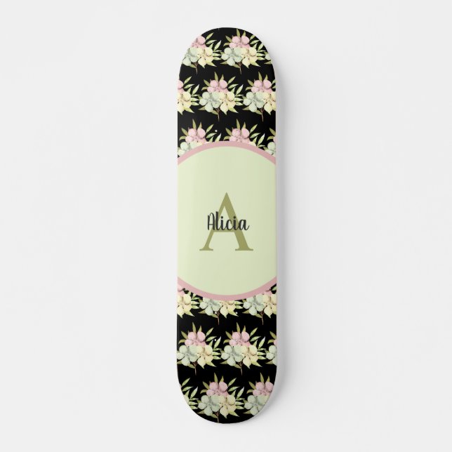 Skateboard Personalizado Floral Girona Negra Personalizada (Anverso )