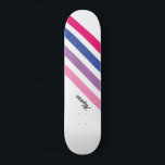 Skateboard Personalizado Girly Pink Strike<br><div class="desc">Esta patineta femenina está decorada con audaces rayas rosas,  violetas,  azules y blancas con tipografía negra. Personalizar cambiando el nombre o convirtiéndolo en un monograma.</div>