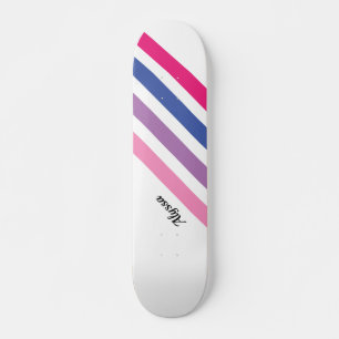 Skateboard Personalizado Girly Rosa, a rayas