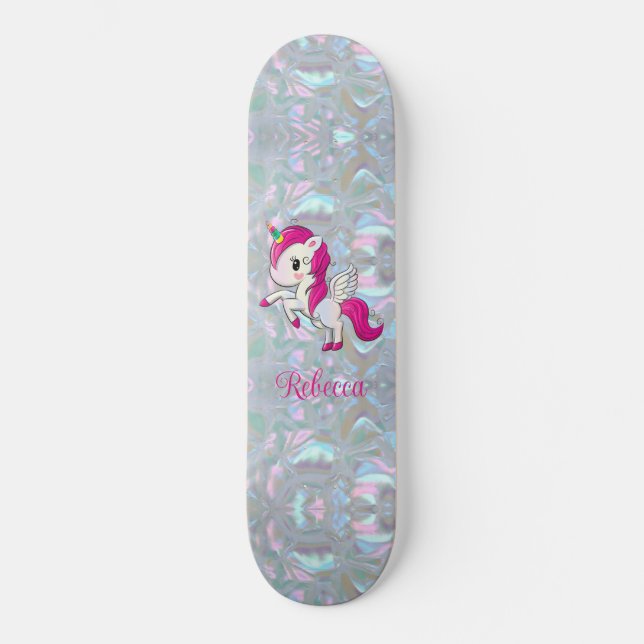 Skateboard Personalizado Girly Sparkly Faux Mother of Pearl U (Anverso)