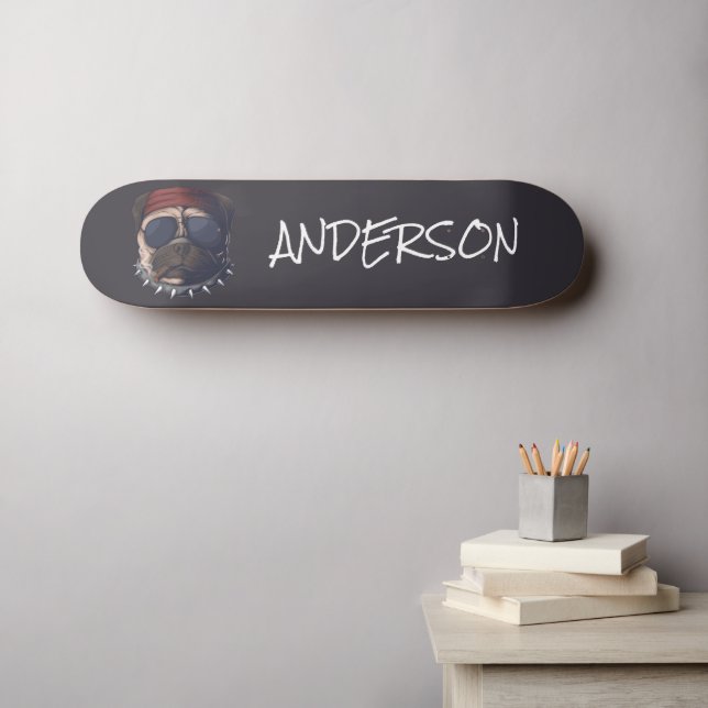 Skateboard Personalizado gracioso lindo me encanta el pug (Arte de pared (horz))