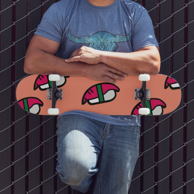 Skateboard Personalizado Kawaii Sushi, Arroz de Pescado y Alg (Exterior 3)