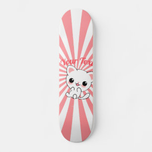 Skateboard Personalizado Kawaii White Kitten