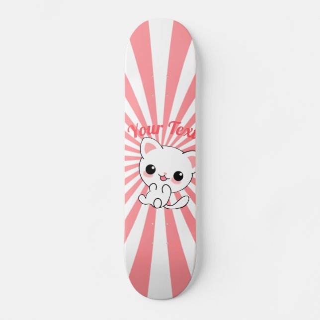 Skateboard Personalizado Kawaii White Kitten (Anverso)
