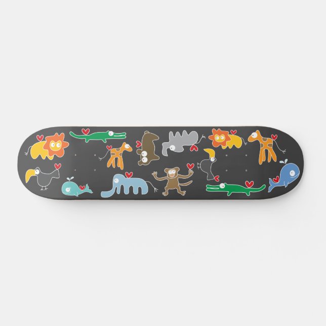 Skateboard Personalizado lindo, familia de animales con amor, (Horz)