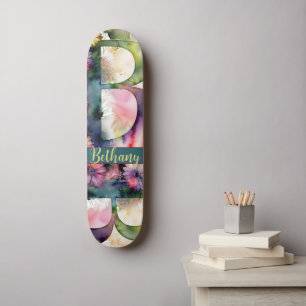 Skateboard Personalizado Monograma B Tono de joyería Floral