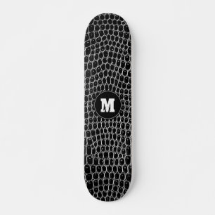 Skateboard Personalizado Monograma Black Faux Crocodile Skate